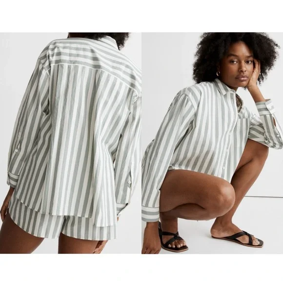 Madewell Signature Poplin Oversized Striped Button-Up Shirt - Beach Coverup - Picture 5 of 17
